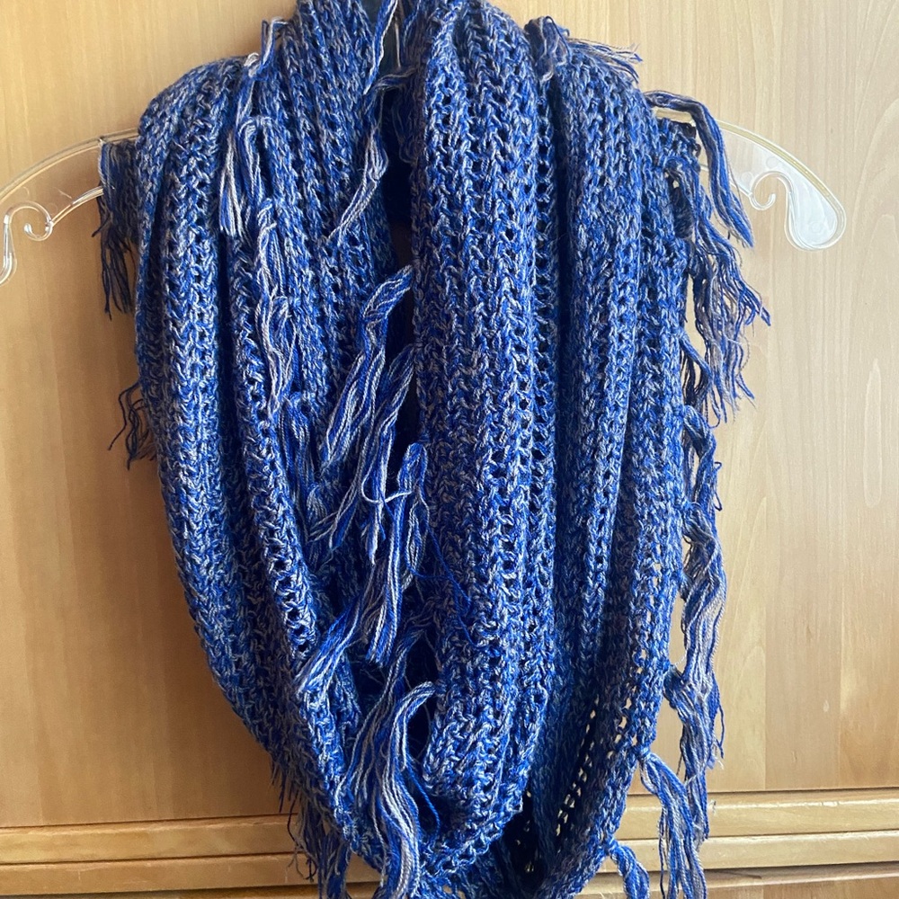 Blue Knit Fringe Scarf